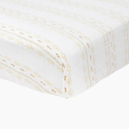 Little Unicorn Cotton Muslin Crib Sheet - Gold Diamond Stripe