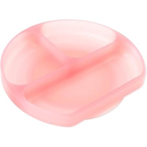 Bumkins Toddler and Baby Suction Plate, Silicone Divided Grip Dish for Babies and Kids, Baby Led Weaning, Children Feeding Supplies, Non Skid Sticky Bottom, Ages 6 Months Up, Pink Jelly