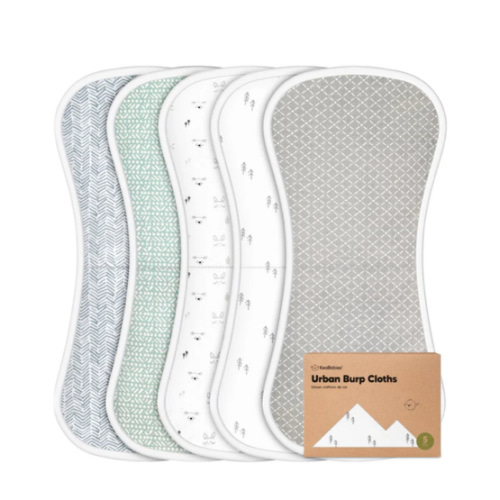 GOTS Certified, 100% Organic Cotton Burp Cloths, Set of 5, Nordic gray colors