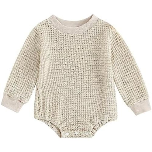 BOIBOKOKO Fall Newborn Baby Girl Boy Clothes Solid Color Sweatshirt Romper Crewneck Sweater Onesie Cute Winter Outfits