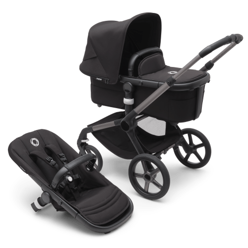 Bugaboo Fox 5 bassinet and seat stroller graphite base, midnight black fabrics, midnight black sun canopy