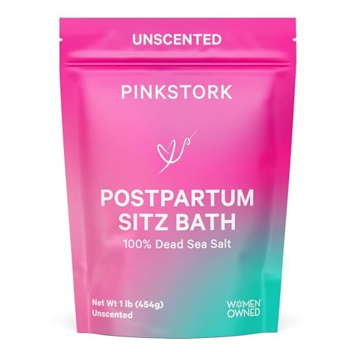 Pink Stork Postpartum Sitz Bath Soak: Dead Sea Salt for Perineal Care & Cleansing, Postpartum Recovery, Labor and Delivery Essentials, Women-Owned, Unscented, 16 oz