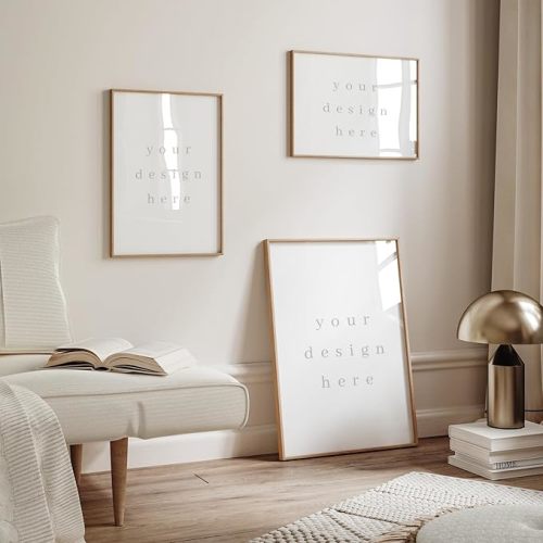 Puthiac 18x24 Oak Wood Picture Frames - 18" x 24" Poster Frames for Wall (3 Pack, Beige)