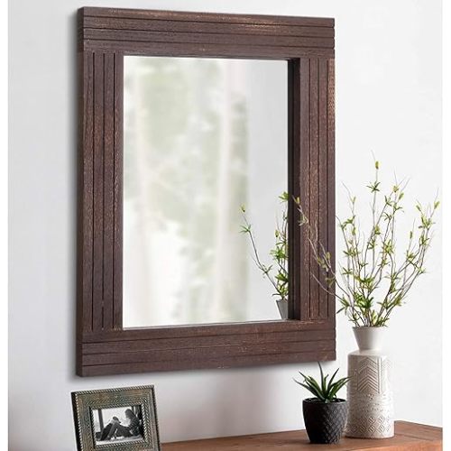 Mirrors for Wall Rustic Wooden Frame Rectangle Mirror Vintage Hanging Mirror for Bedroom Bathroom Living Room Farmhouse Wall Decor Brown Large 20" x 16 "
