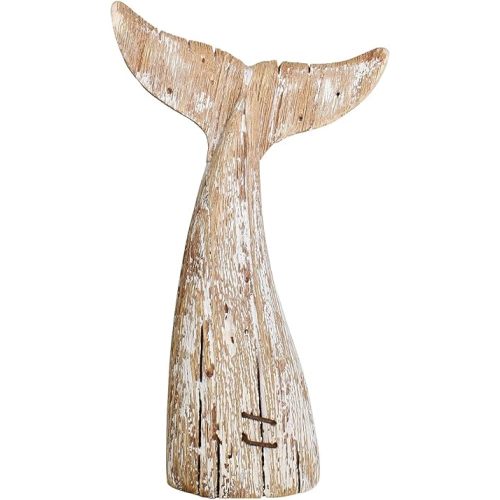 Wooden Whale Tail Decor, Decorative Nautical Whale Rustic Ocean Sea Beach Themed Whale Decoration, Handcrafted Tabletop Nautical Themed Home Decor Bathroom Decor (S)