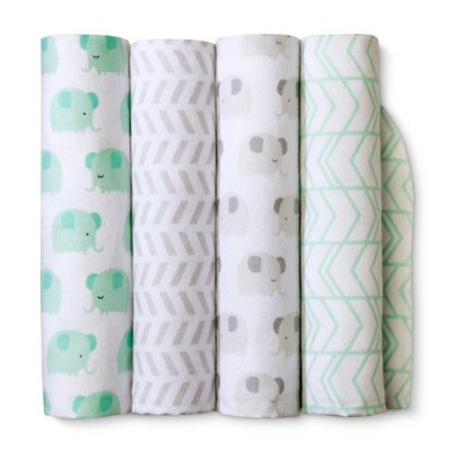 Flannel Baby Blankets Elephants 4pk - Cloud Island™ Mint