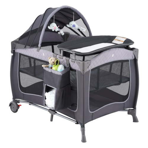 Pamo Babe Unisex Portable Baby Play Yard Include Wheels, Canopy, Changing Table for Newborn(Grey)