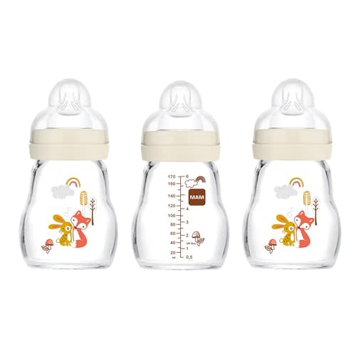 MAM Feel Good Slow Flow Premium Glass Bottle, Easy Switch Between Breast and Bottle, 5oz, 0+ Months, Unisex, 3 Pack
