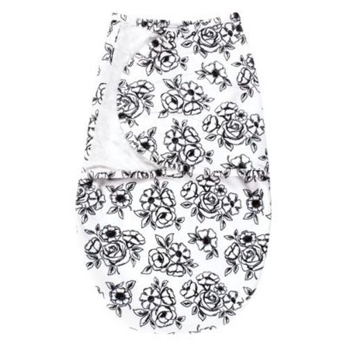 Hudson Baby Infant Girl Plush Faux Fur Swaddle Wrap, Black Toile, 0-3 Months
