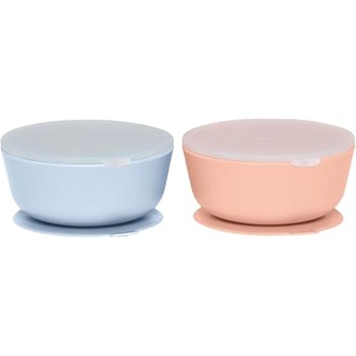 WeeSprout Suction Bowls for Baby & Toddlers (Set of 2) - 100% Silicone w/Plastic Lid - Leak Proof Feeding Supplies - Dishwasher & Microwave Safe Infant Dinnerware w/Extra Strong Base