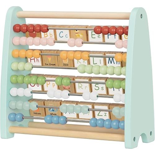 Wooden Abacus for Kids Math - Counting and ABC Alphabet Learning Toy for 3 4 5 Year Old, Montessori Toys Ages 2-5, Toddler Educational Toy, 80 Beads, 26 Letters, Preschool Gift