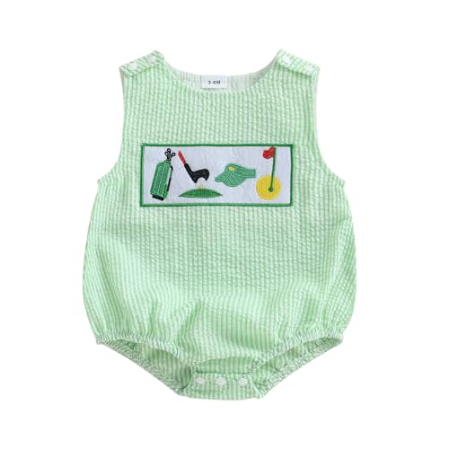 Newborn Infant Baby Boy Summer Outfits Sleeveless Smocked Bubble Romper One Piece Golf Onesie Clothes