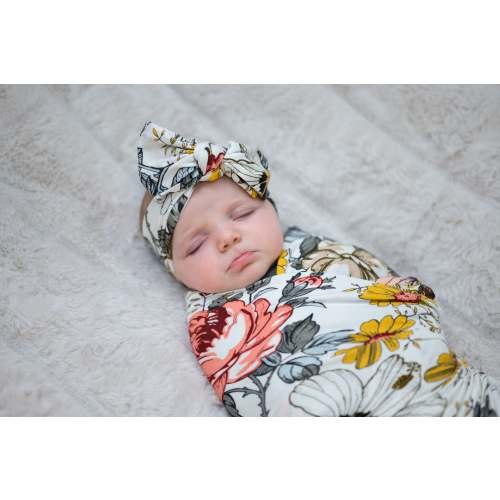 Baby Swaddle Set: Vintage Floral – with Bow