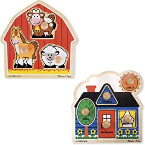 Melissa & Doug Jumbo Knob Wooden Puzzles Set - Shapes and Barn