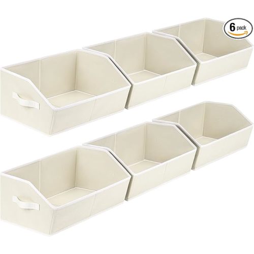 Organizer Bins Cube Storage - Trapezoid Storage Bin 6 Pack, Fabric Baskets for Organizing, Large Storage Basket for Shelves, Closet Organizers for Toys, Clothes, Towels (Beige)