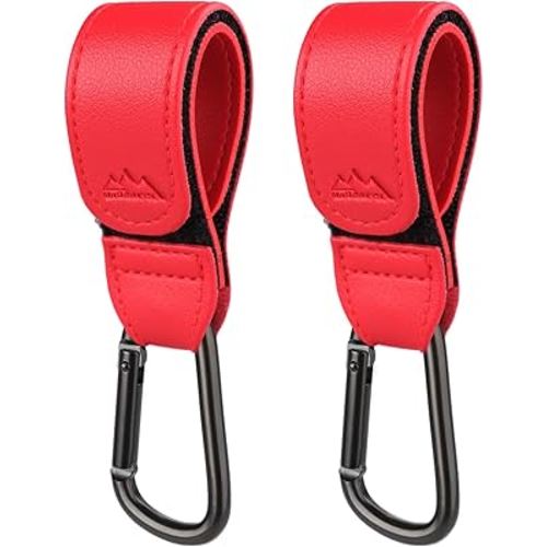 Baby Stroller Hooks Bag Hooks for Hanging Diaper Bags Multipurpose Hooks for Grocery Shopping Bags Premium Vegan Leather Pram Straps 2 Pcs (red)