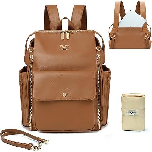 miss fong Diaper Bag Backpack Baby Diaper Bag,Leather Diaper Bag Backpack Diaper Bag Purse with 13 Pockets Diaper Bag Organizer, Changing Pad, Stroller Straps,4 Insulated Pockets