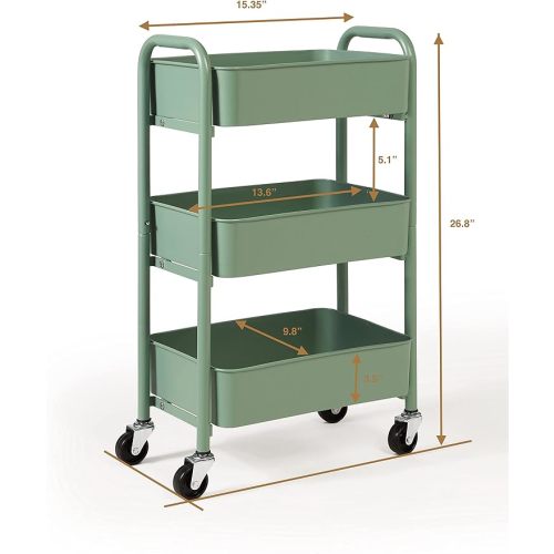 SunnyPoint 3-Tier Delicate Compact Rolling Metal Storage Organizer - Mobile Utility Cart Kitchen/Under Desk Cart with Caster Wheels (TURQ, Compact (15.5" X 26.8" X 10.27")) - Turq