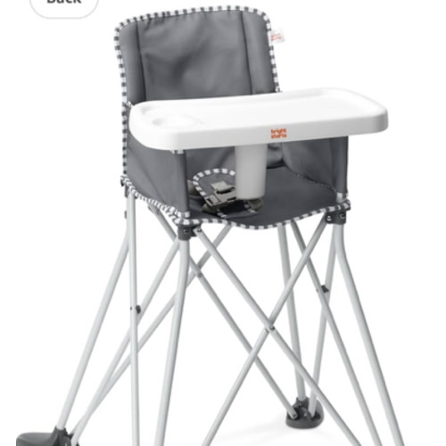 Bright Starts Pop 'N Dine Portable High Chair, Indoor/Outdoor, BPA Free Tray, Easy to Fold, Unisex, Grey, 6 Months +