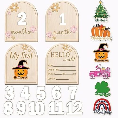 Baby monthly milestone, wooden monthly milestone marker discs for baby, Newborn Photography Props for baby announcement, baby announcement sign for hospital, Hello World Newborn Sign for Photo Prop