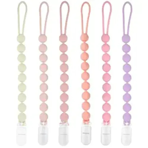 MINMUNJIU Silicone Pacifier Clip Holder, 6 Pack One Piece Soft Flexible Binky Clips Pacifier Holder Clip for Girls, Baby Girl Newborn Essentials