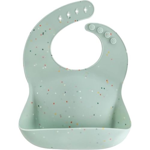 mushie Silicone Baby Bib | Adjustable Fit Waterproof Bibs (Cambridge Blue Confetti)