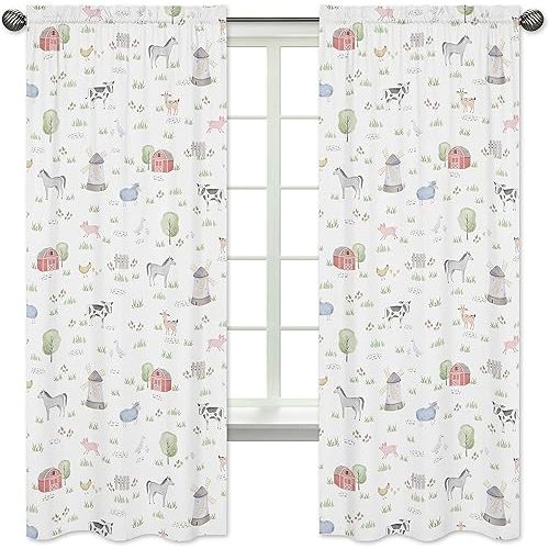 Sweet Jojo Designs Farm Animals Window Treatment Panels Curtains - Set of 2 - Watercolor Farmhouse Horse Cow Sheep Pig