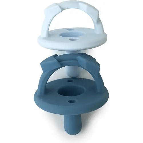Itzy Ritzy Silicone Pacifiers for Newborn - Sweetie Soother Pacifiers Feature Collapsible Handle & Two Air Holes for Added Safety; for Ages Newborn and Up, Set of 2 in Light Blue & Dark Blue