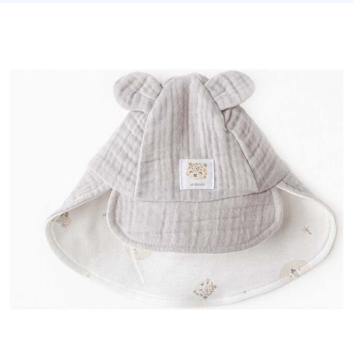 Happy Animals Muslin Flap Cap, Grey - Andy Wawa Hats & Mittens | Maisonette