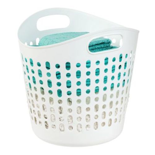 Iris Usa Laundry Basket 40l Durable And Flexible, Portable Round Bin, 1.15 Bushel Hamper For Storage With Ventilation Holes For Closet Dorm, White