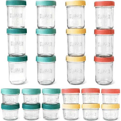 4oz & 8oz Mason Jars Breastmilk Storage Bundle - Reusable Glass Baby Food Jars with Lids - Airtight, Stackable, Freezable Glass Baby Food Containers, Milk Container for Baby Formula