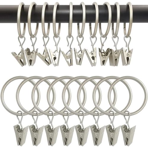 100 Pack Matte Silver Curtain Rings with Clips, Curtain Hooks Hangers Clip Rings for Hanging Drapes Bows Hat, Drapery Rings 1.26 in I D, Fits up to 1 in Diameter Curtain Rod.