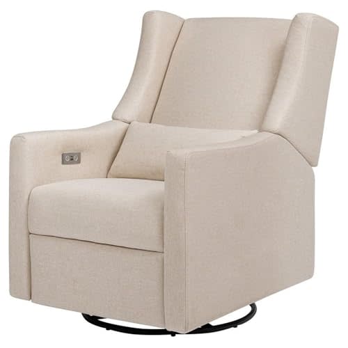 Babyletto Kiwi Electric Power Glider Recliner Nursery Chair w/USB Ports - Water & Stain Resistant Glider Rocking Chair for Nursery - GREENGUARD Gold Certified - 270° Swivel Rocker Recliner - Beach