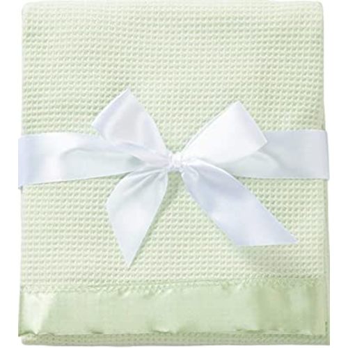 Thermal Waffle Weave Baby Blanket with Satin Nylon Trim (Mint Green)