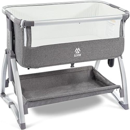 Elevon Bedside Bassinet, 4-in-1 Baby Bed Bedside Sleeper, Rocking Bassinets with Mattress & Breathable Mesh & Securing Strap, Quick 7 Heights Adjustable, Suitable for Newborn Infant