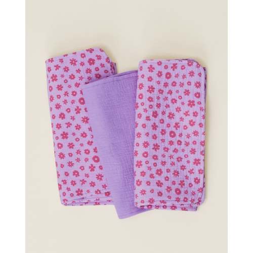 Printed Organic Cotton Muslin Burp Cloth Set | Blue Waves - Storq by Kindred Bravely