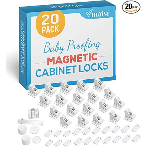 20 Pack Magnetic Cabinet Locks Baby Proofing - Vmaisi Children Proof Cupboard Drawers Latches - Adhesive Easy Installation