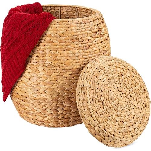 Best Choice Products Vintage Multipurpose Hyacinth Storage Basket, Plant Décor, Handwoven Organizer Tote for Bedroom, Living Room, Bathroom, w/Lid - Natural