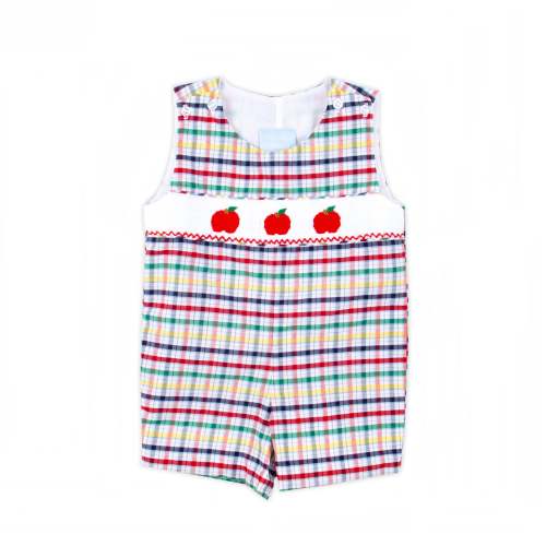 Apple Trio Primary Plaid Smocked Jon Jon