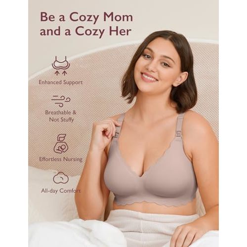 Momcozy Nursing Bras for Breastfeeding, Seamless Pregnancy Maternity Bra Wireless Classic Jelly Strip Support Nursing Bra