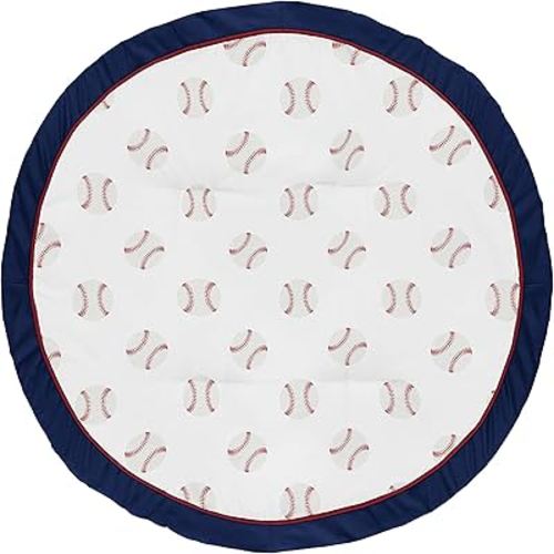 Sweet Jojo Designs Red, White and Blue Playmat Tummy Time Baby and Infant Play Mat for Baseball Patch Sports Collection