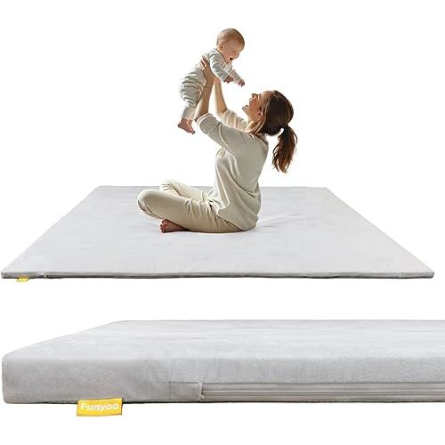 71" ×59" Padded Baby Play Mat for Floor, 1.2" Thick Foam Mat with Non-Slip Bottom, Tummy Time Activity Gym & Safe Crawling Space, Machine-Washable Cover, Fits 71" x59" Playpens