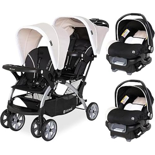 Baby Trend Infant and Toddler Double Stroller & 2 Car Seat Combo, 3 Pc Set, Khaki