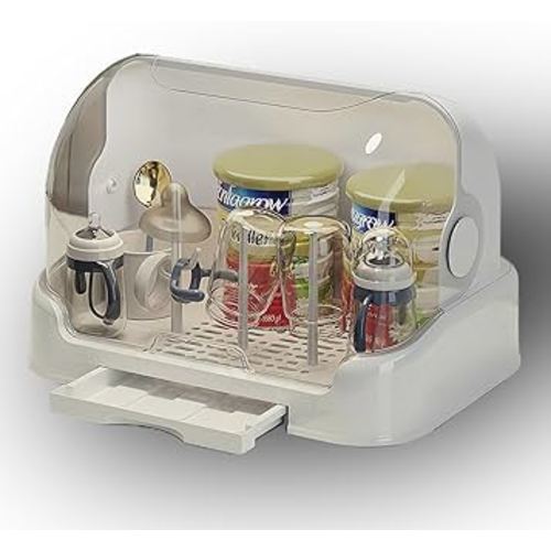 Zdolmy Baby Bottle Drying Rack Storage, Nursing Bottle Storage Box Organizer with Cover, Portable Kitchen Cabinet Organizer, Durable countertop Dryer (White)