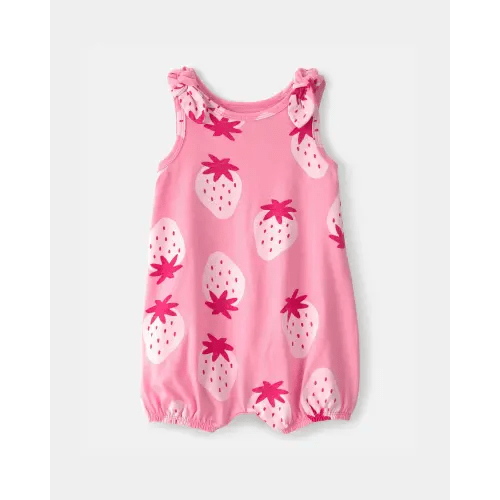 Baby Girl Strawberry Sleeveless Romper - Pink | Carter's