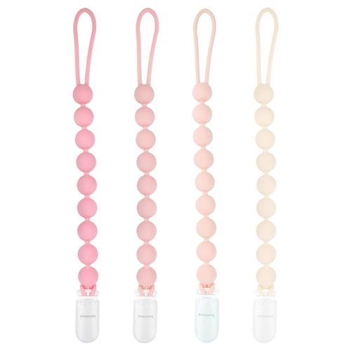 Baby Girl Newborn Essentials, 4 Pack Silicone Pacifier Clips for Girls, One Piece Flexible Soft Binky Clips Baby Stuff and Gifts for Girls