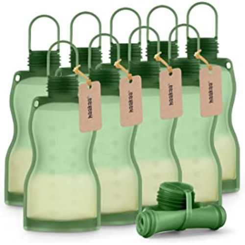 haakaa Silicone Breast Milk Storage Bag 9 oz- Reusable Milk Collector Freezer Bag for Breastfeeding Mom - Baby Food Storing Yummy Pouch - Breast Pump Bag - Self Standing -Leakproof - 10PK