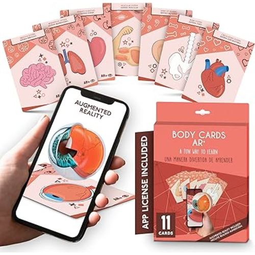 Anatomy Flash Cards, Anatomy and Physiology Flashcards for Kids, Augmented Reality, App Included, English and Spanish, A&P, Body Parts, Body Systems, Learning Tool, Study Tool, Learning Toy