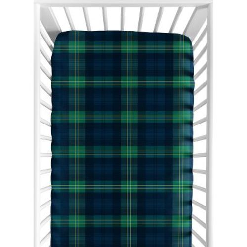 Sweet Jojo Designs Boy, Girl, Unisex/Gender Neutral Baby Fitted Crib Sheet Gingham Plaid Green and Navy Blue