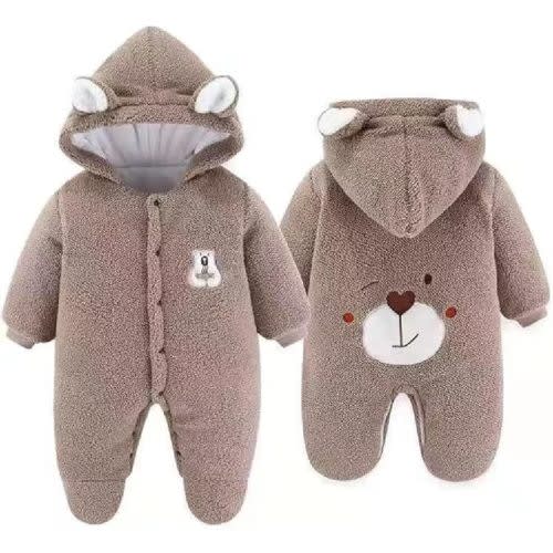 Newborn Fleece Footie Jumpsuit Hooded Warm Thicken Winter Outwear Snowsuit for Baby Girls and Boys